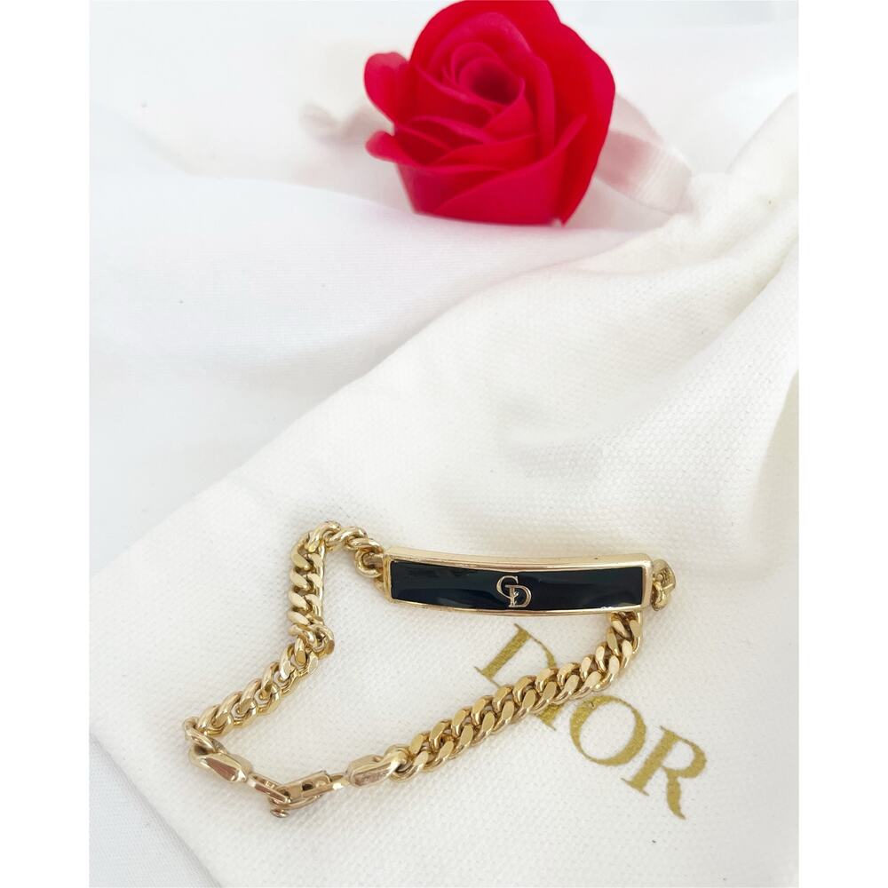 DIOR Vintage Logo Plaque Chain ID Bracelet Gold Tone - Picture 10 of 11